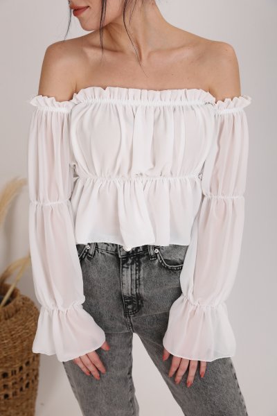 Şifon Madonna Yaka Crop Bluz