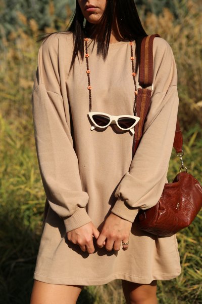 İki Cep Detaylı Oversize Uzun Sweat