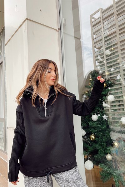 Triko Detay Fermuarlı Sweat
