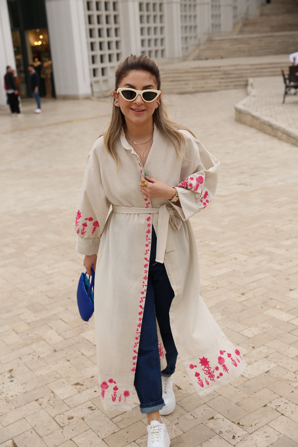 Nakış İşlemeli Balon Kol Kimono 