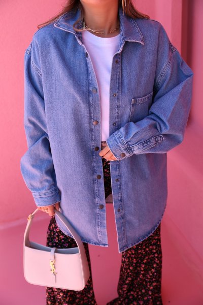Oversize Çıtçıt Düğmeli Kot Ceket