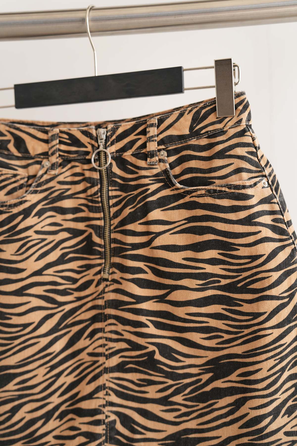 Zebra Desen Denim Etek