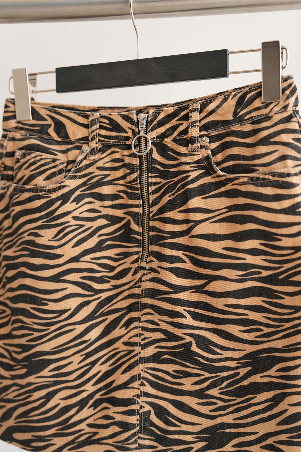 Zebra Desen Denim Etek