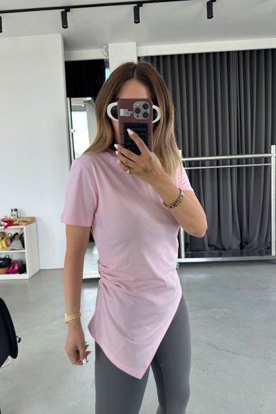Asimetrik Yakalı Büzgülü Jersey Üst