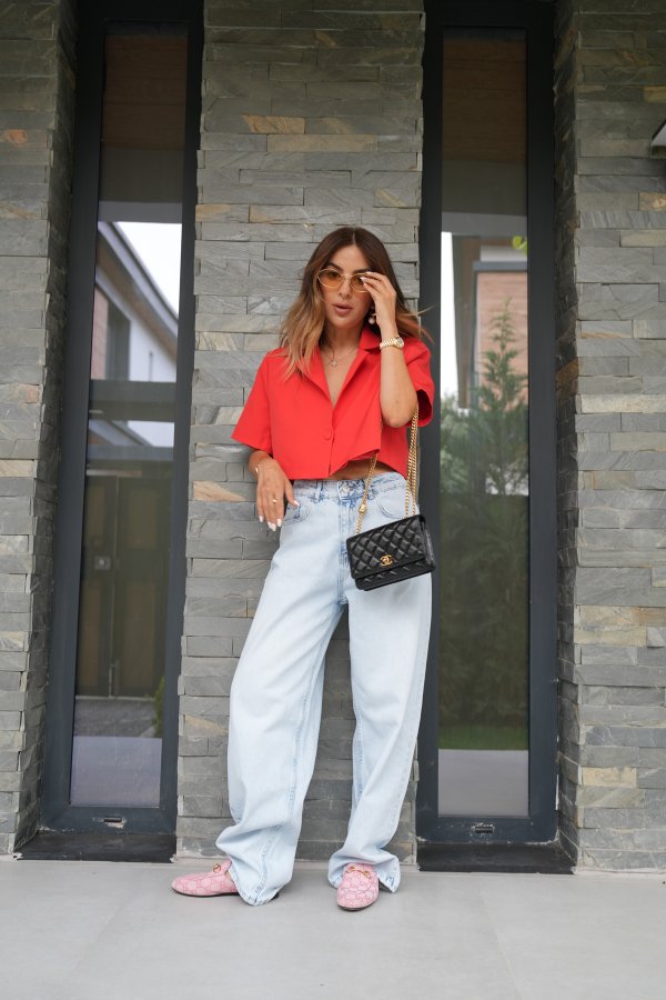 Tek Düğmeli Vatkalı Crop Ceket