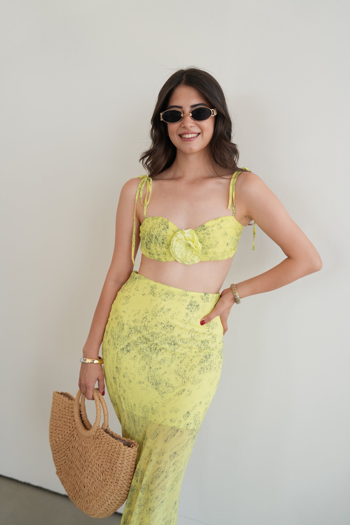 Desenli Büstiyer Etek Takım