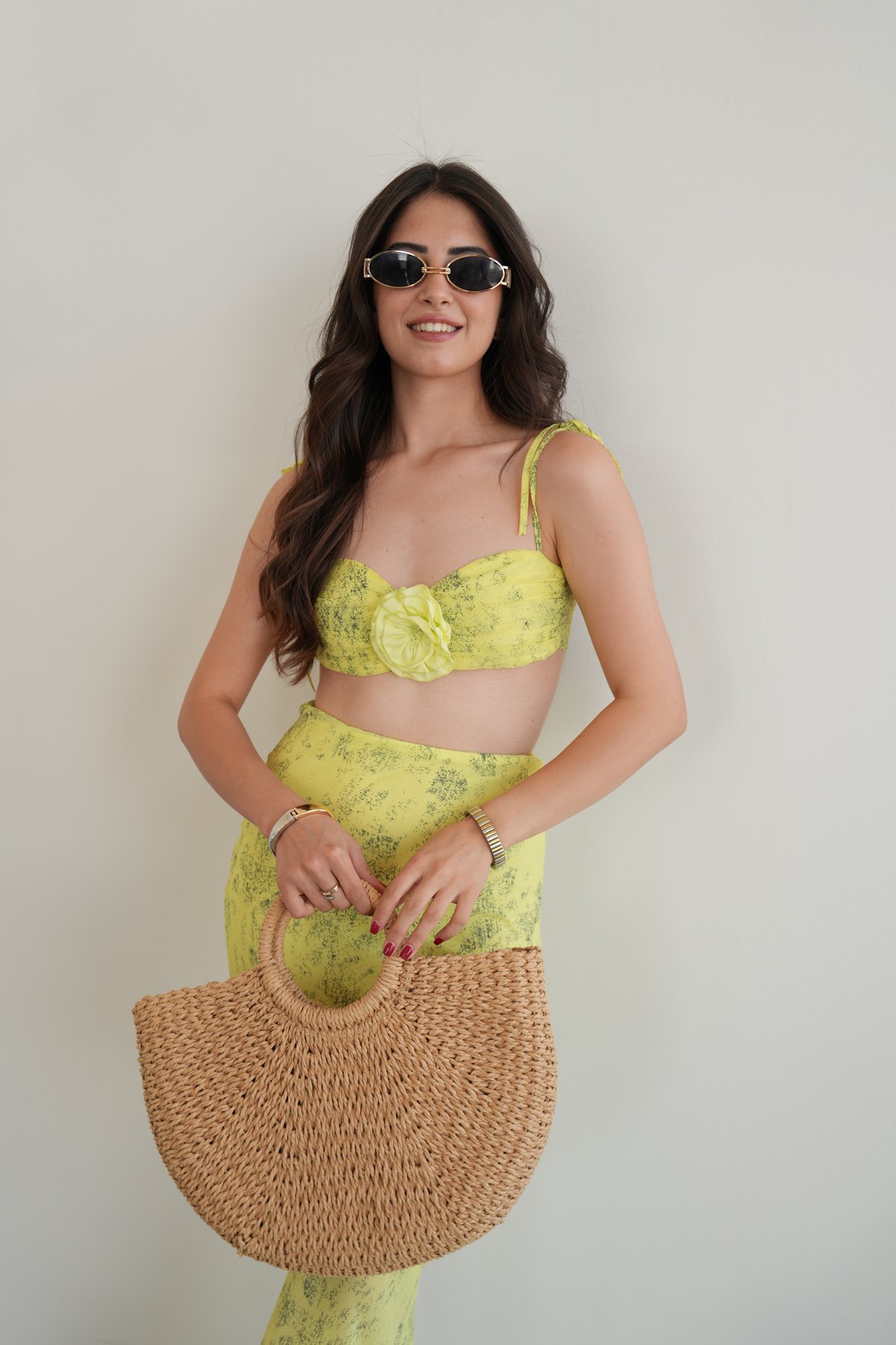 Desenli Büstiyer Etek Takım