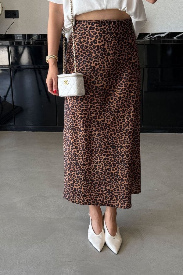 Leopar Desen Saten Etek
