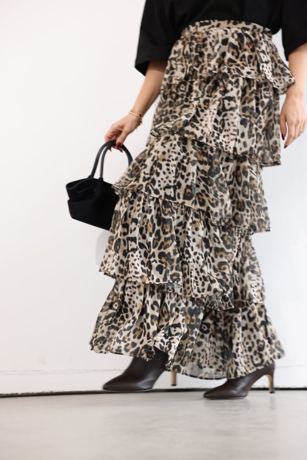 Leopar Desenli Fırfırlı Uzun Etek