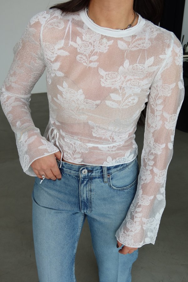 İspanyol Kol Gül İşlemeli Transparan Bluz
