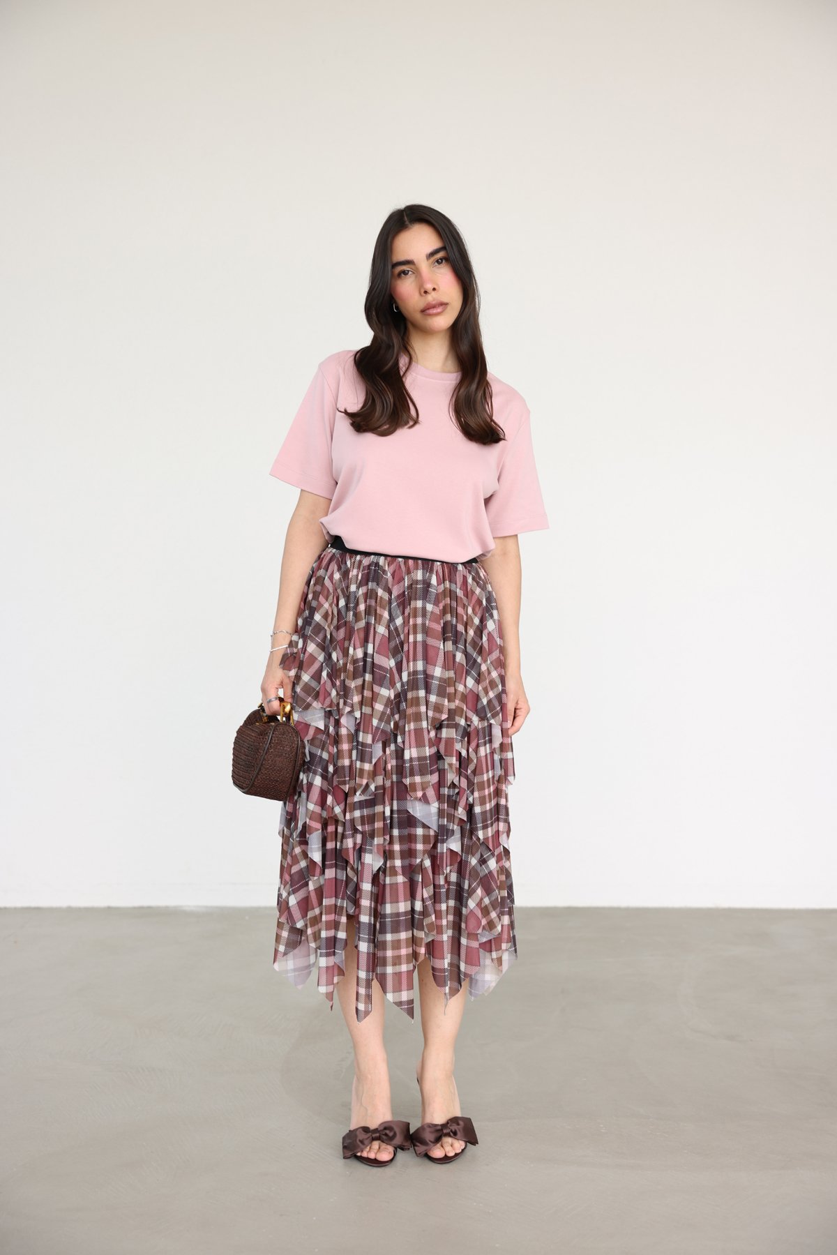 Ekoseli Asimetrik Kesim Etek