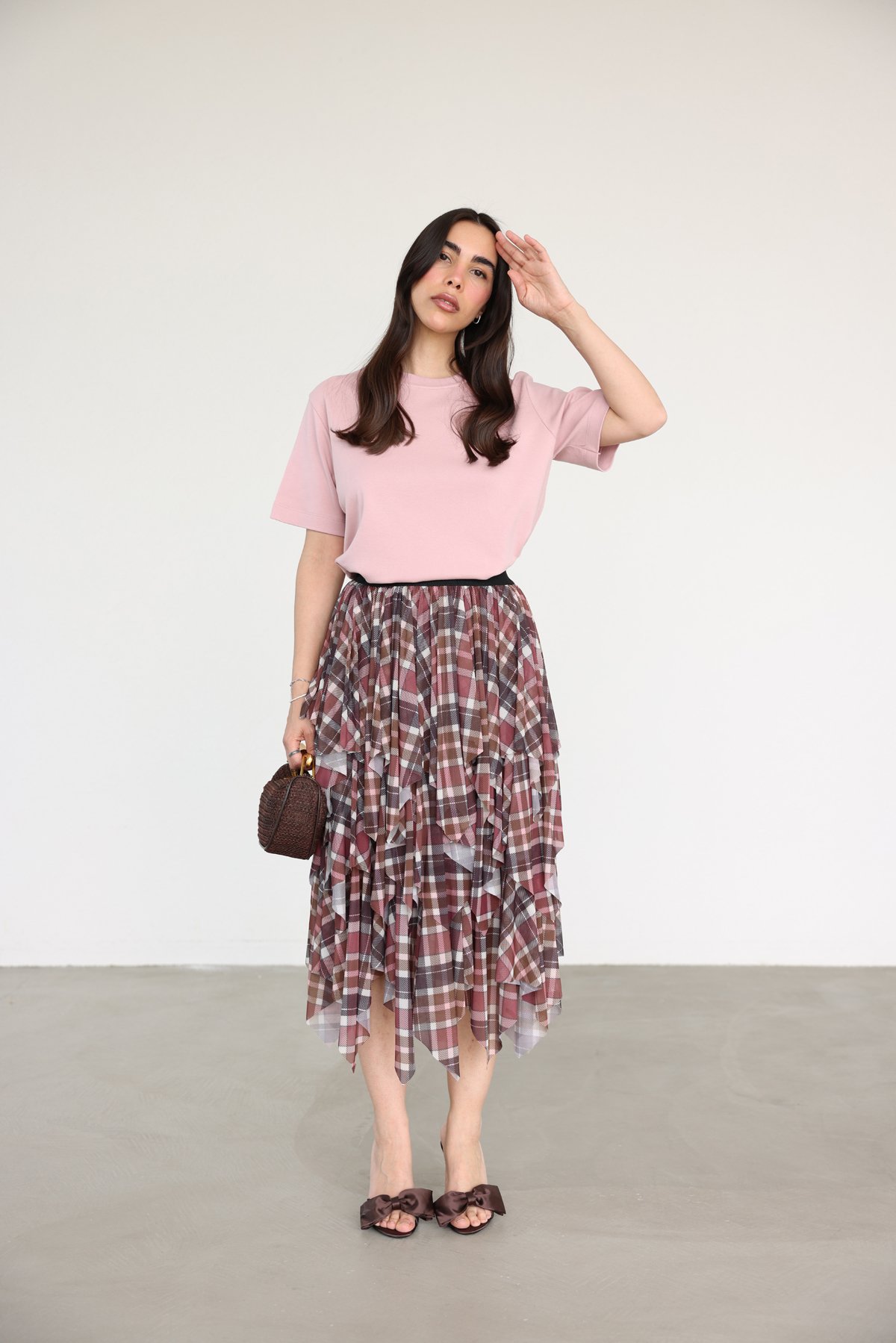 Ekoseli Asimetrik Kesim Etek