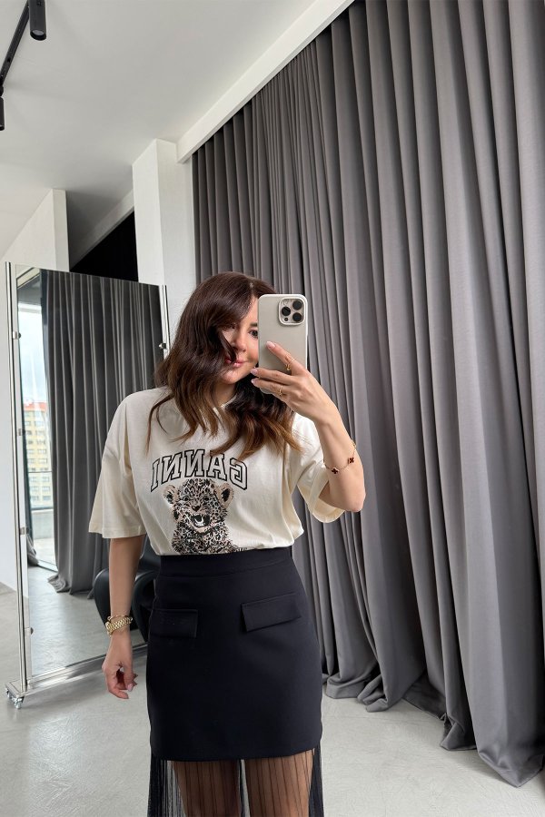 Ganni Yazı Ve Kaplan Baskılı Tshirt