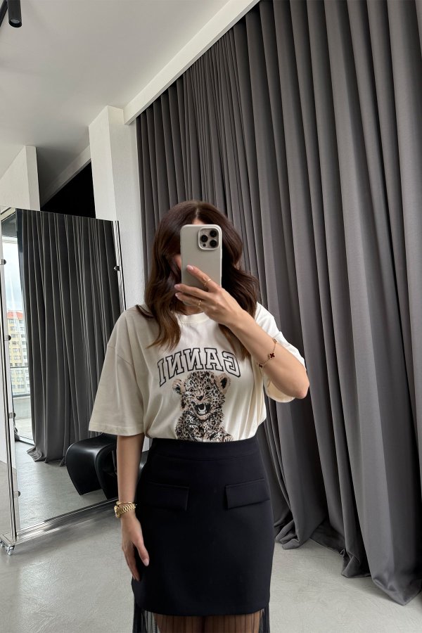 Ganni Yazı Ve Kaplan Baskılı Tshirt