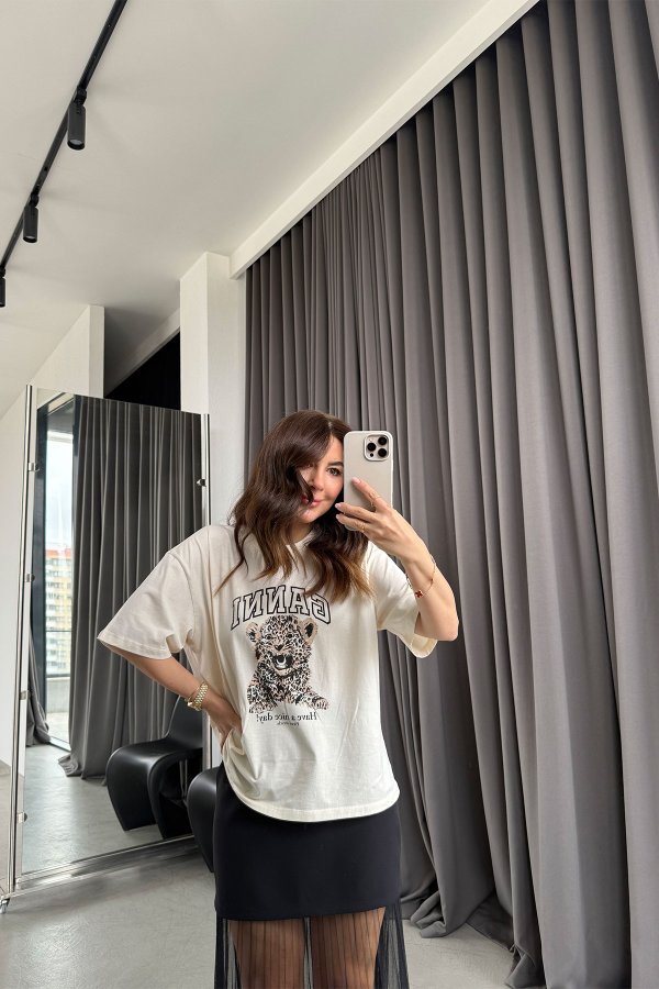 Ganni Yazı Ve Kaplan Baskılı Tshirt