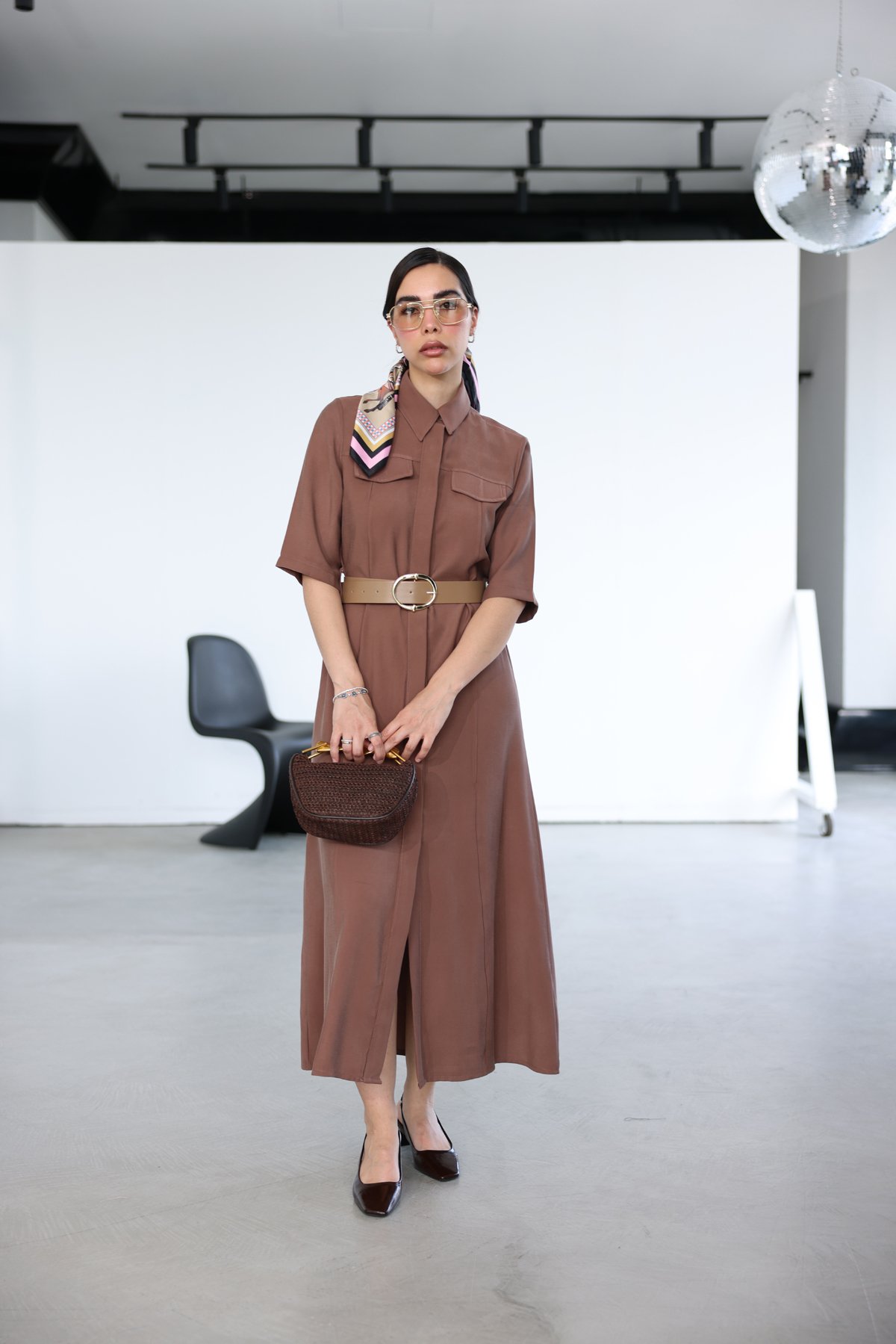 Kısa Kollu Tensel Gömlek Elbise