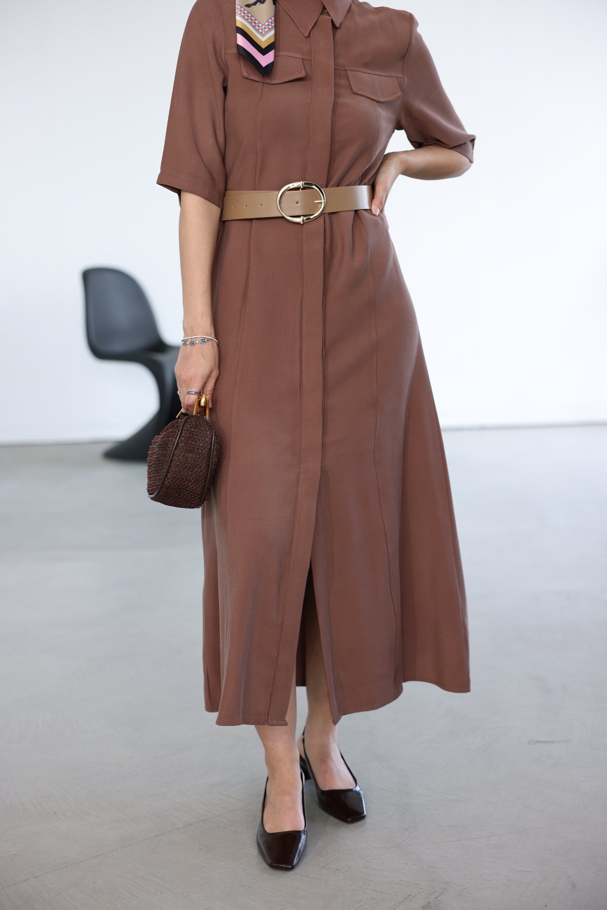 Kısa Kollu Tensel Gömlek Elbise