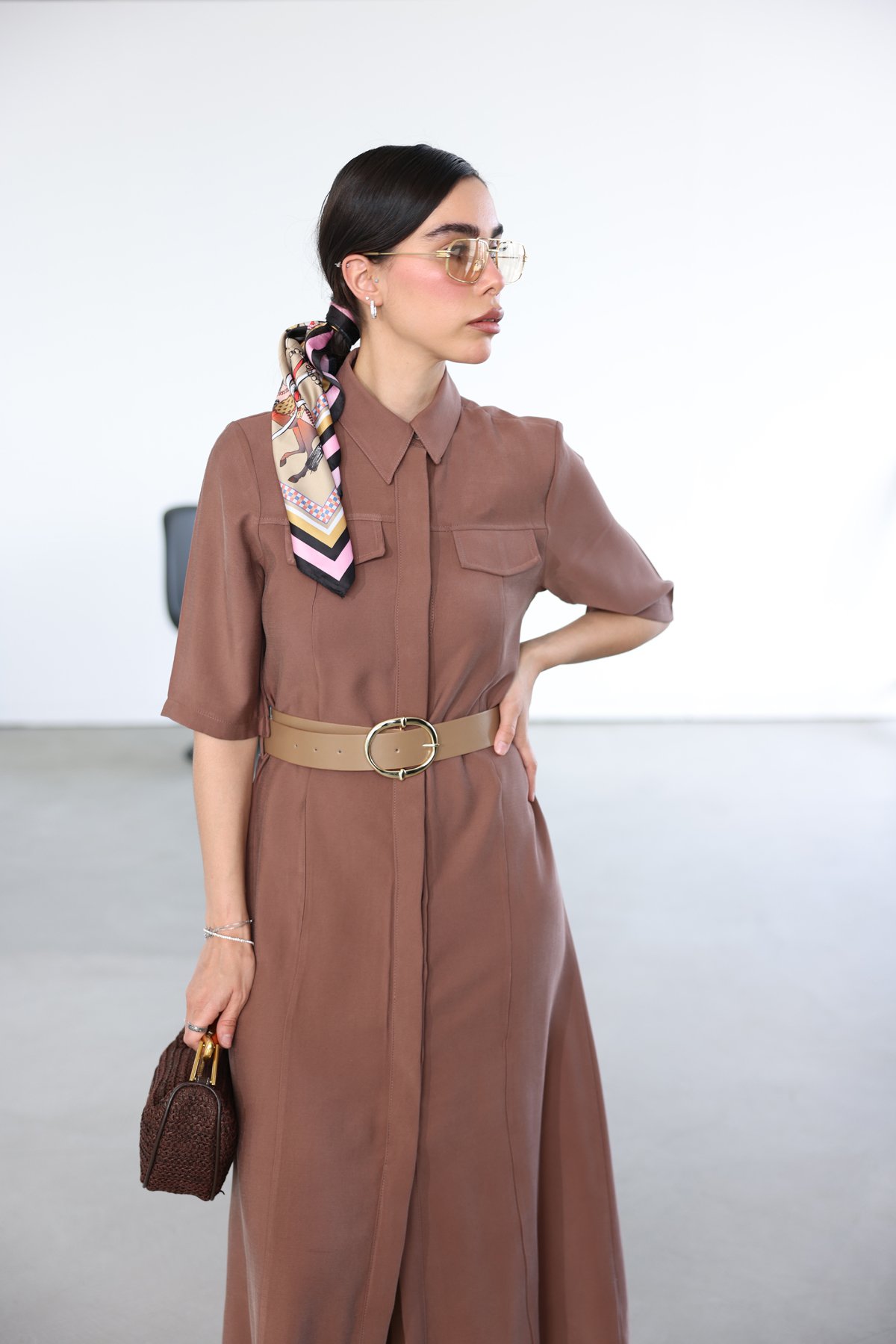 Kısa Kollu Tensel Gömlek Elbise