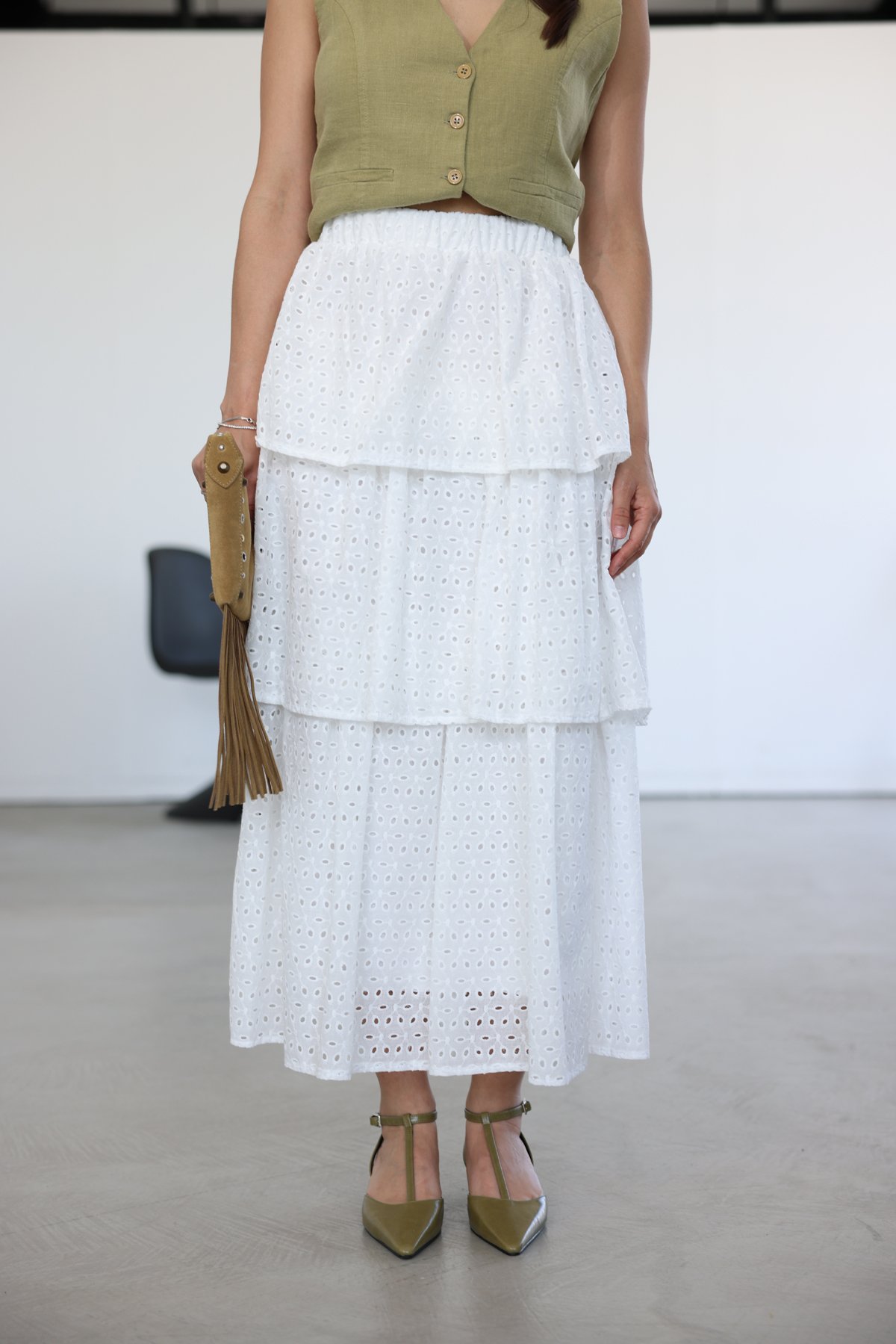 Kat Kat Uzun Güpür Etek