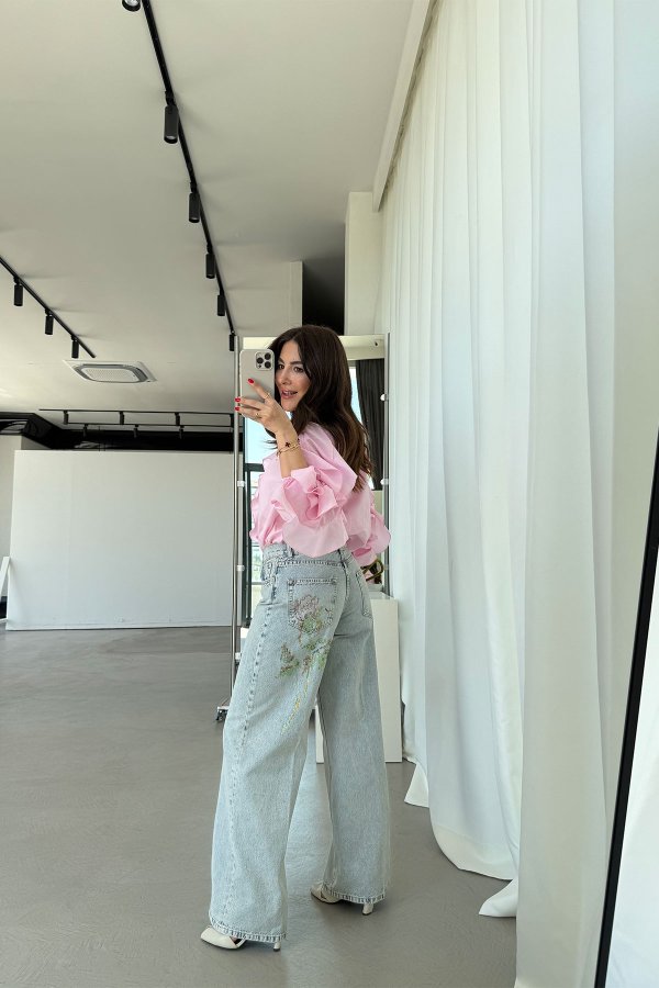 Geniş Paça Eskitme Jean