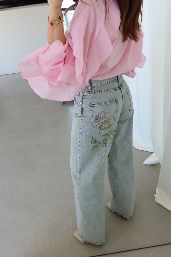 Geniş Paça Eskitme Jean