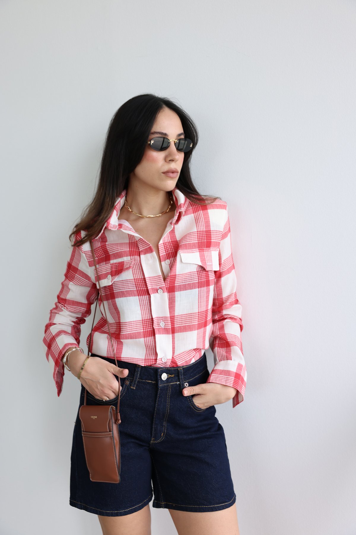 Omuzu Vatkalı Ekoseli Gömlek