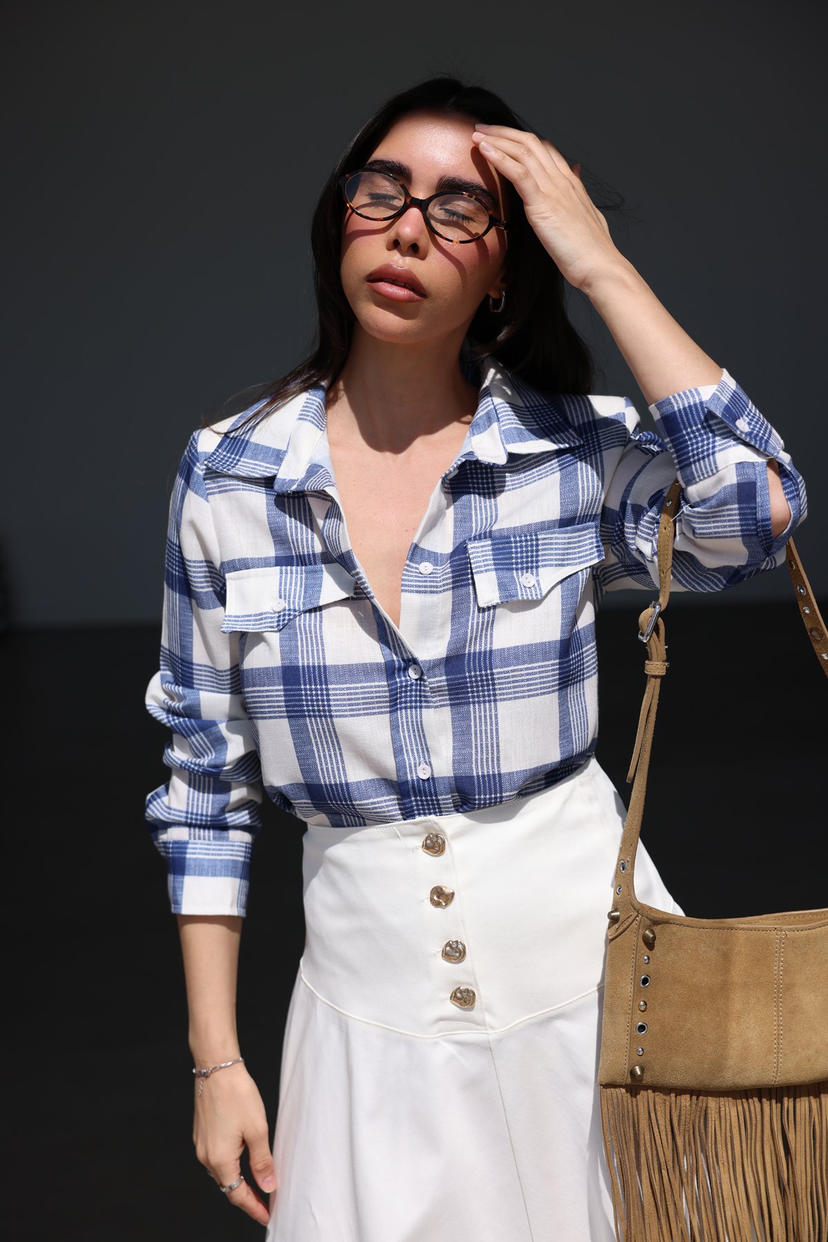 Omuzu Vatkalı Ekoseli Gömlek