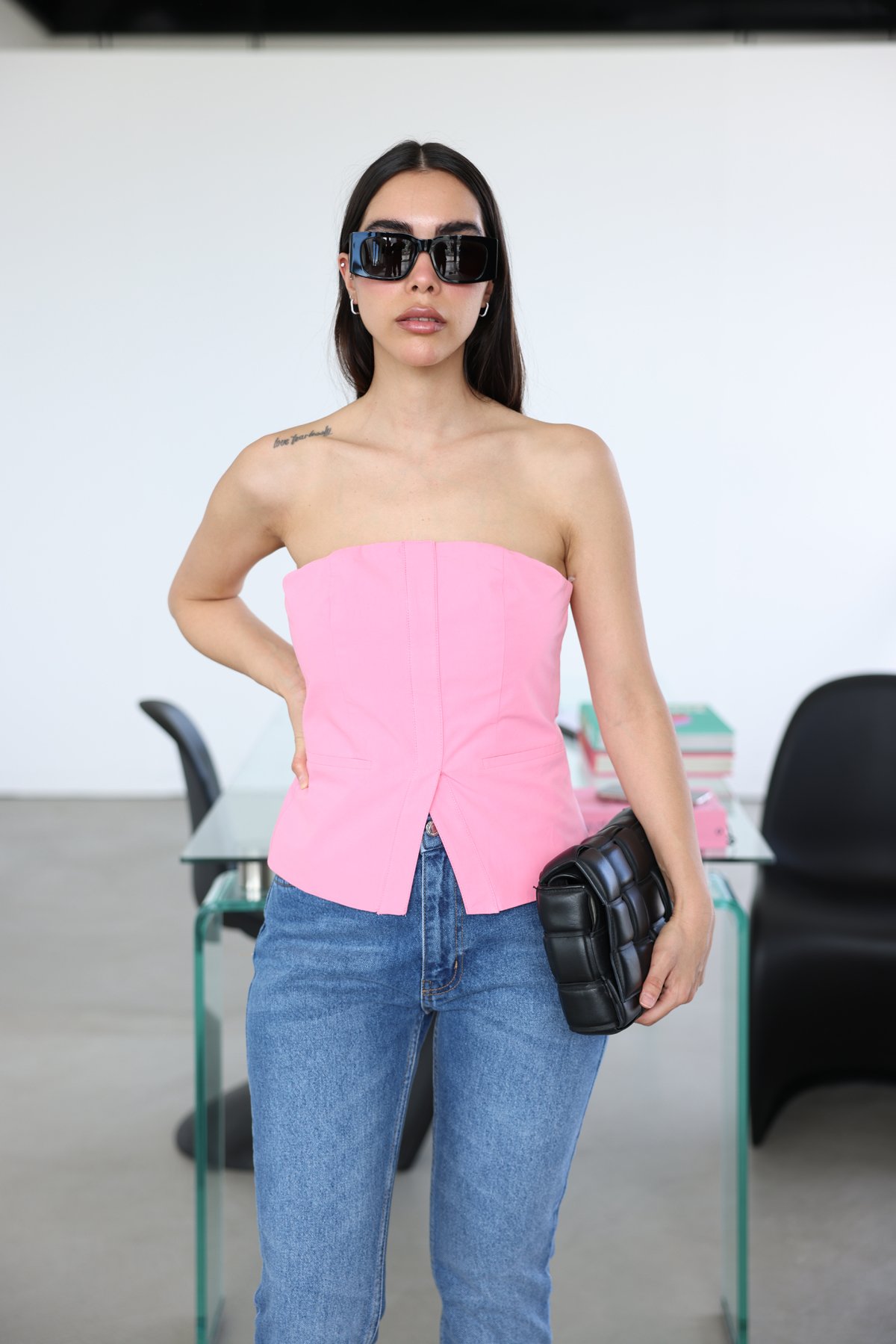 Süs Cepli Straplez Bluz