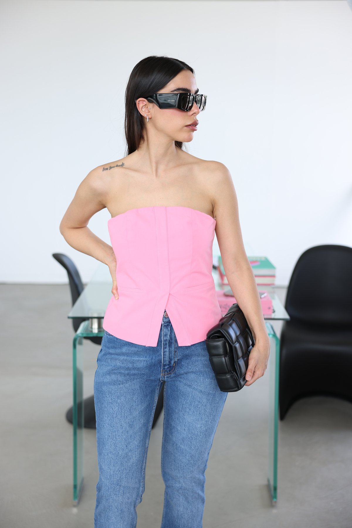 Süs Cepli Straplez Bluz