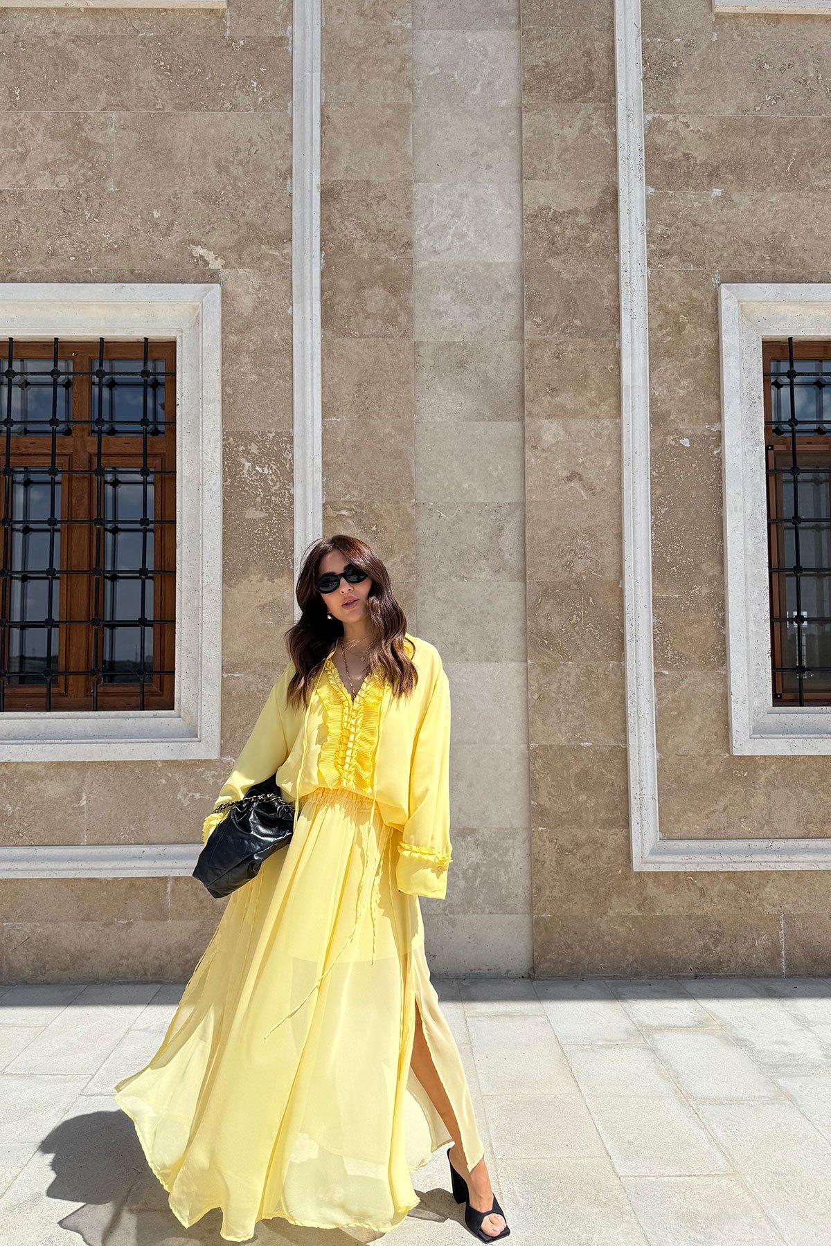 Yanı Yırtmaçlı Şifon Etek