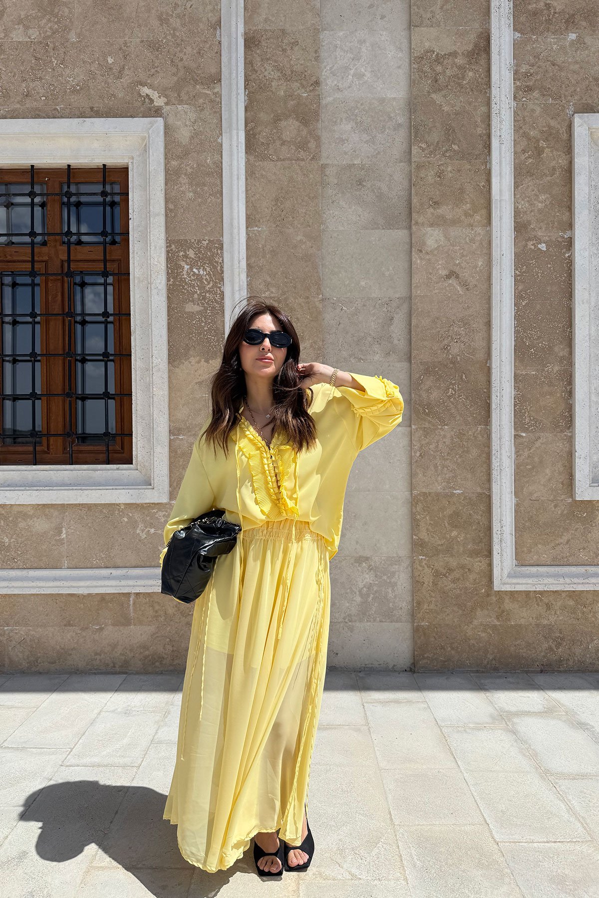 Yanı Yırtmaçlı Şifon Etek