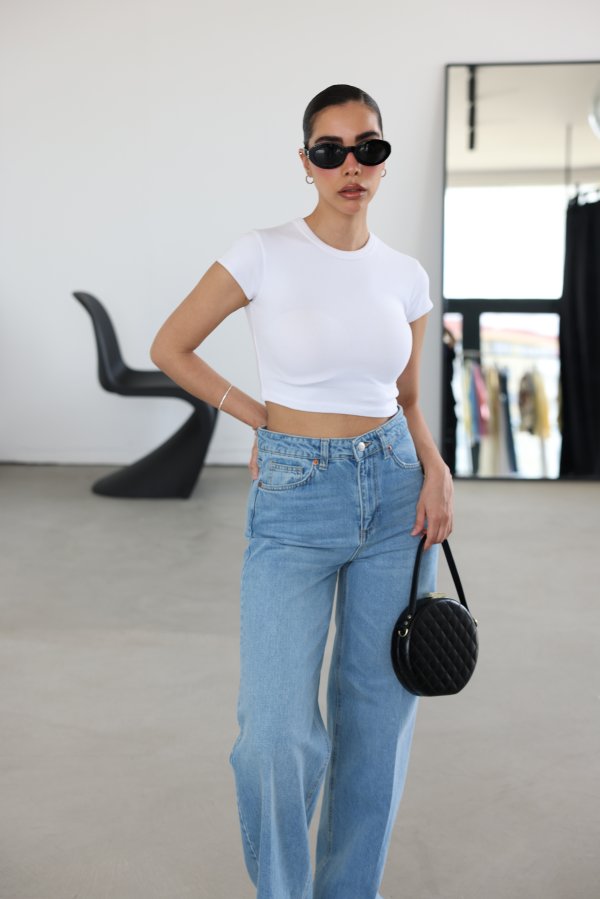 Bisiklet Yaka Crop Tshirt