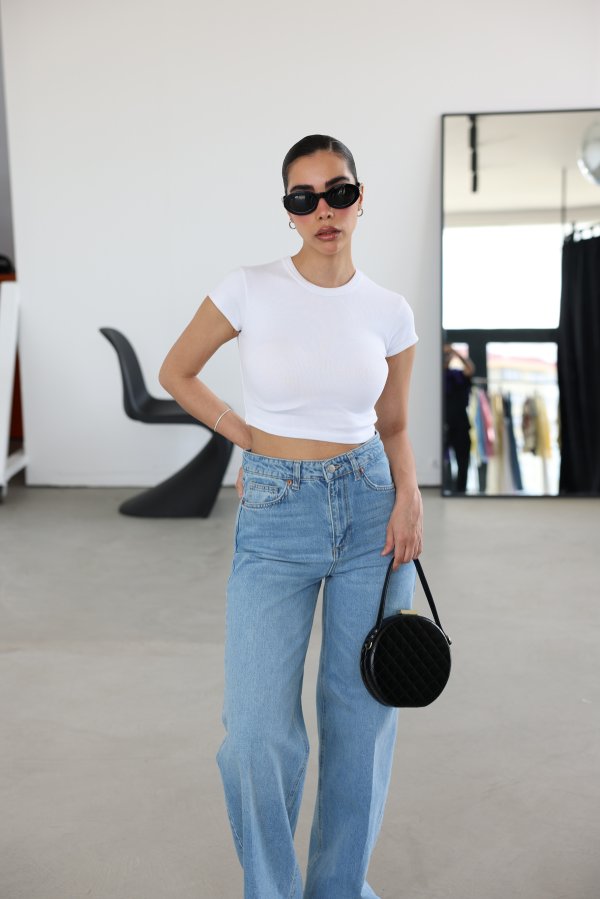 Bisiklet Yaka Crop Tshirt