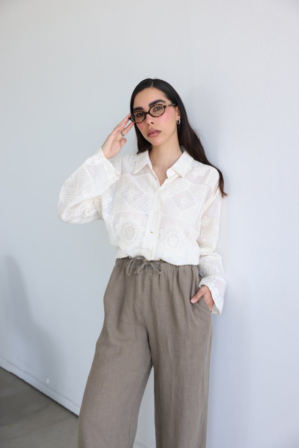 İşlemeli Oversize Gömlek