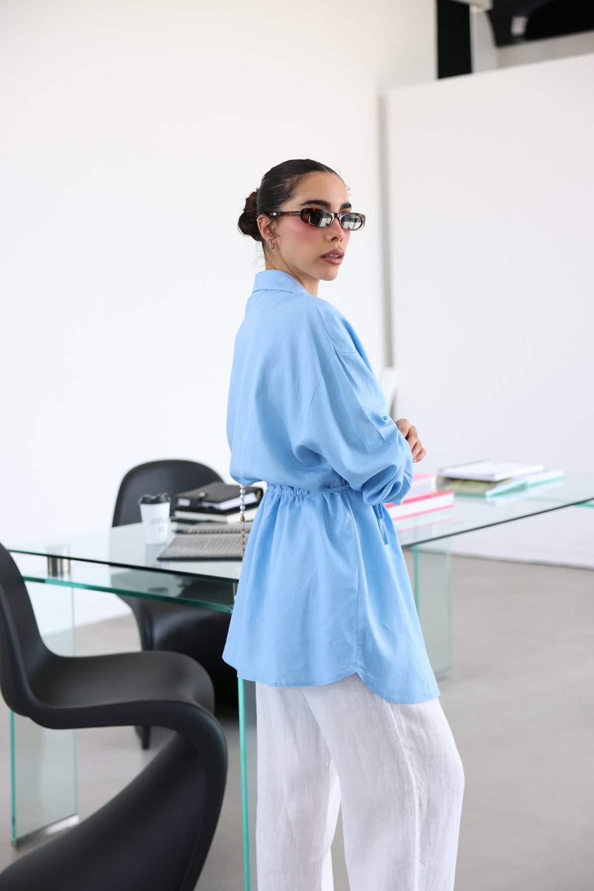 Keten Dokulu Oversize Gömlek