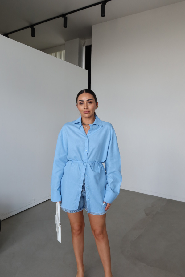Keten Dokulu Oversize Gömlek