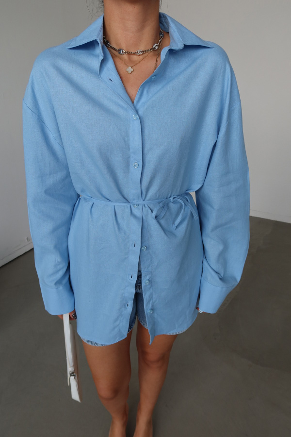 Keten Dokulu Oversize Gömlek