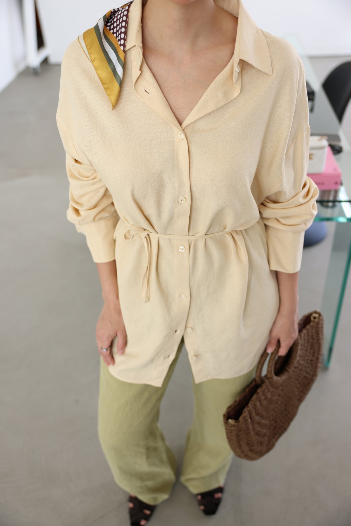 Keten Dokulu Oversize Gömlek