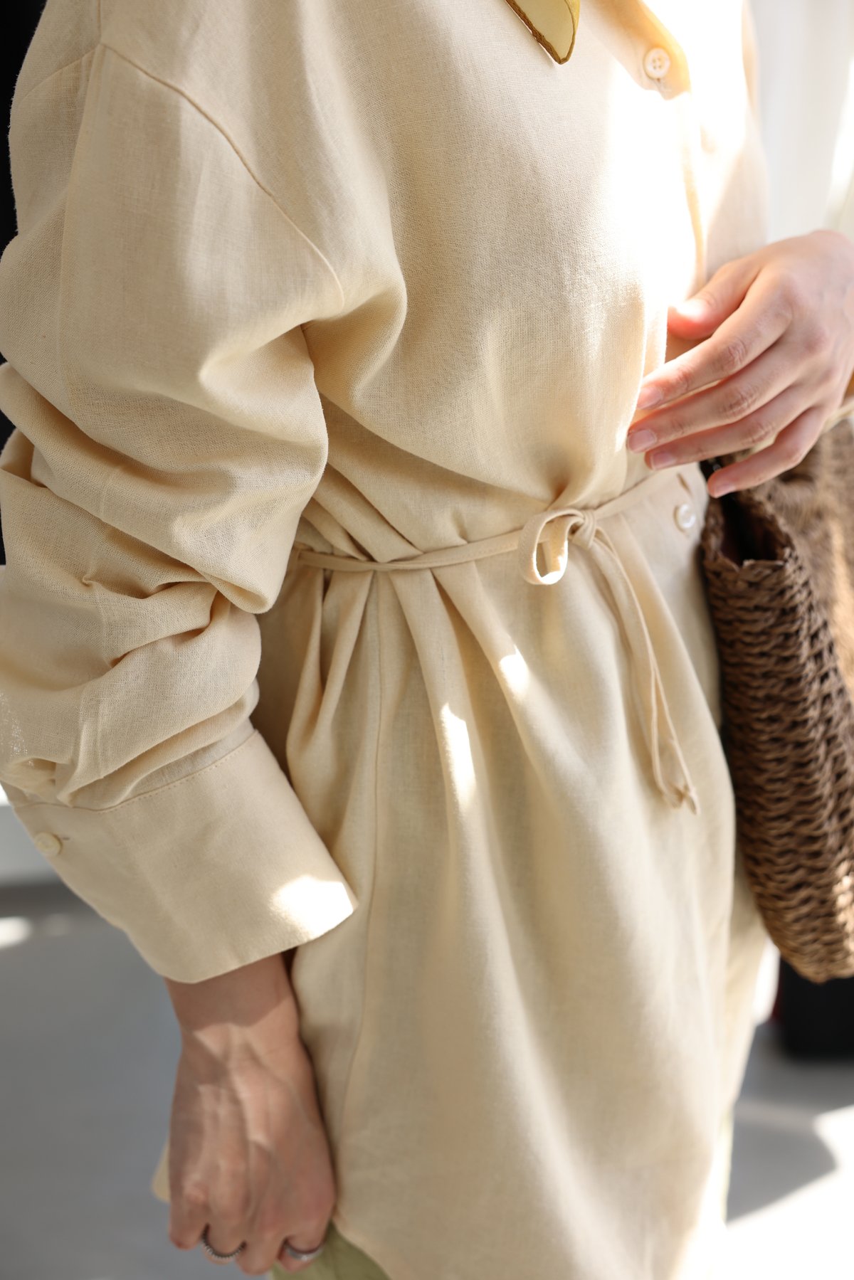 Keten Dokulu Oversize Gömlek