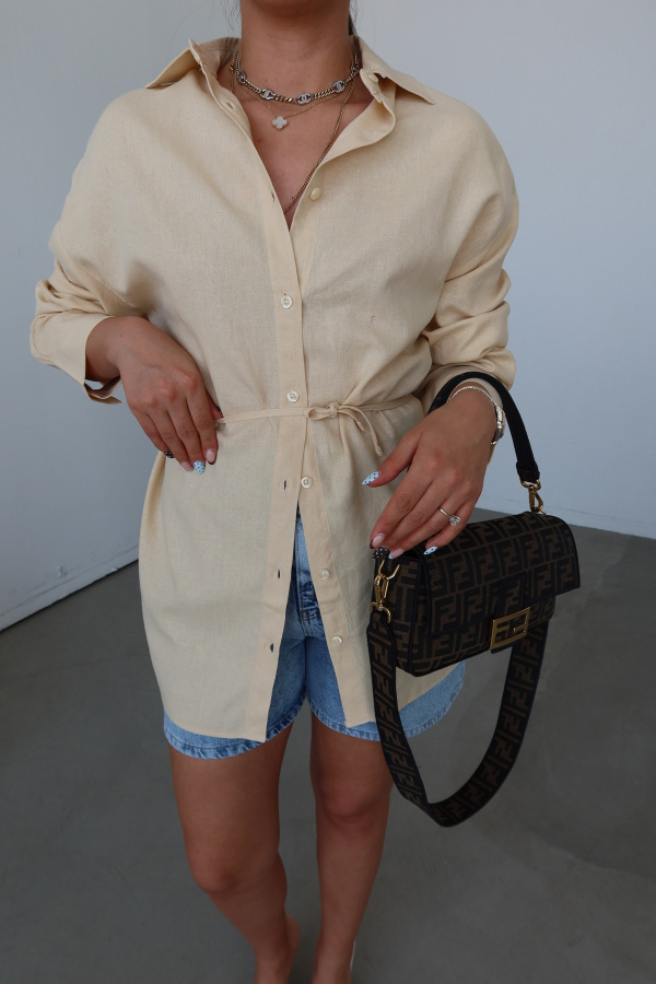 Keten Dokulu Oversize Gömlek