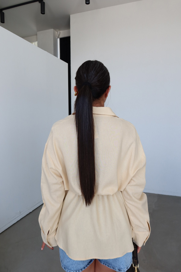 Keten Dokulu Oversize Gömlek
