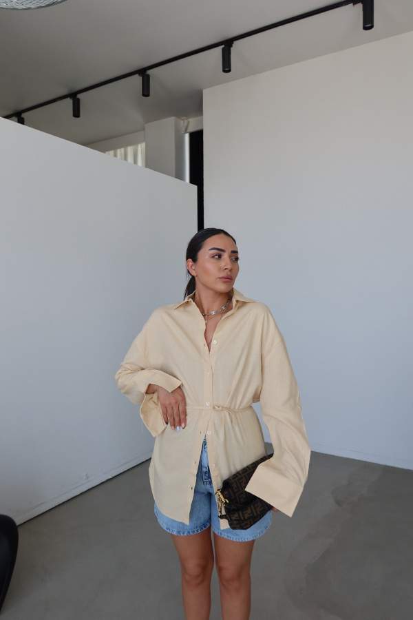 Keten Dokulu Oversize Gömlek