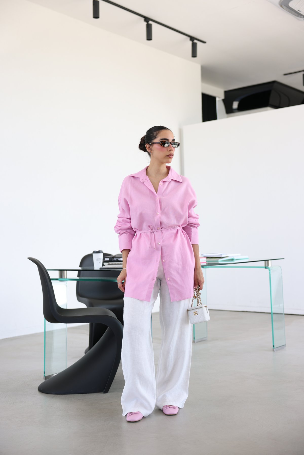 Keten Dokulu Oversize Gömlek