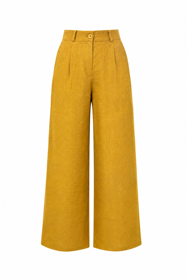 %100 Keten Pileli Pantolon