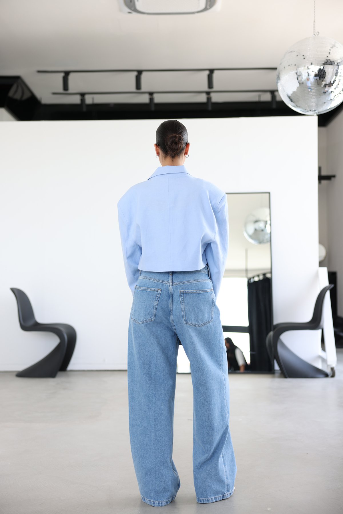 %100 Keten Geniş Yaka Crop Ceket