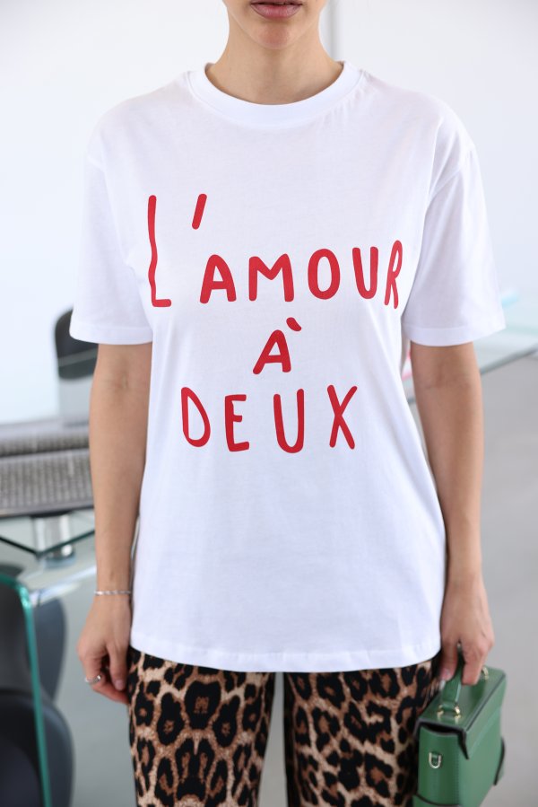 L'amour'A Deux Yazılı Tshirt