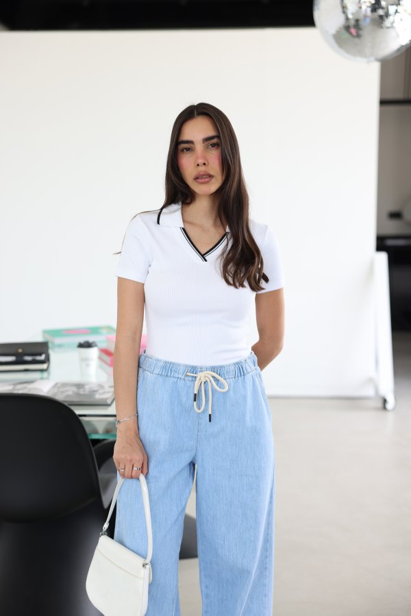 Polo Yaka Şeritli Tshirt