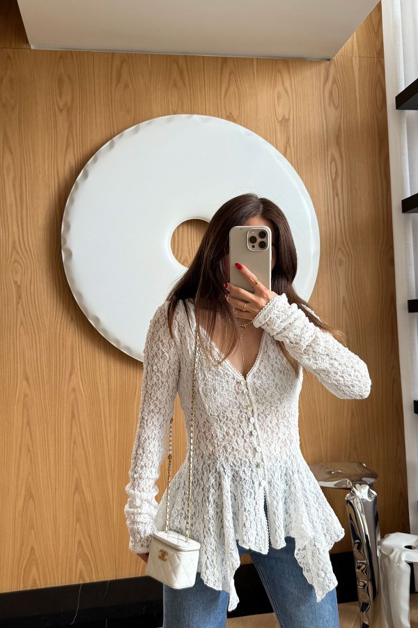 Düğmeli Peplum Dantel Hırka
