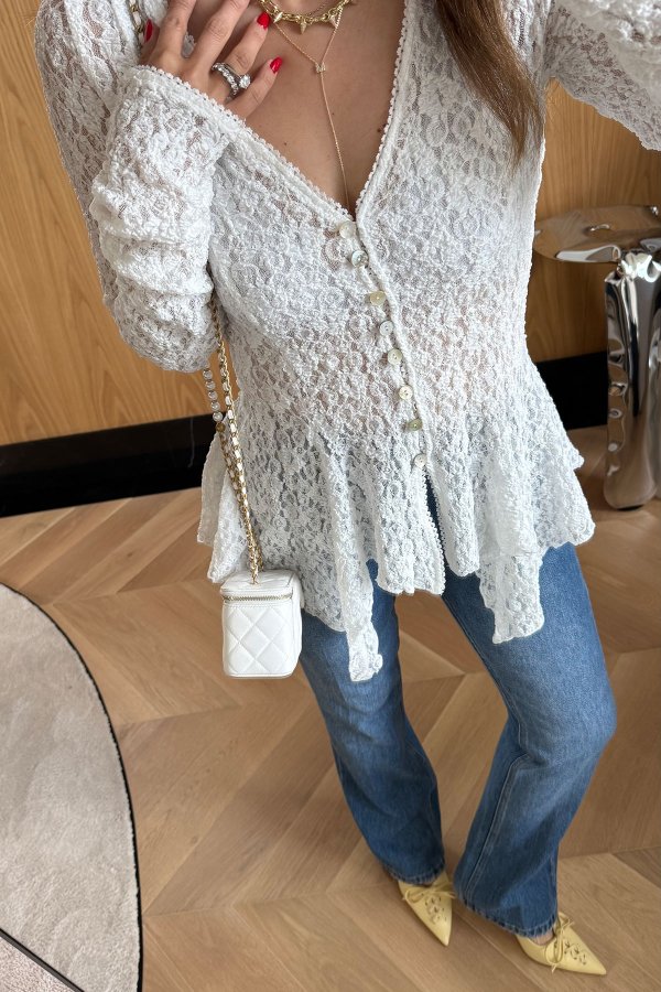 Düğmeli Peplum Dantel Hırka