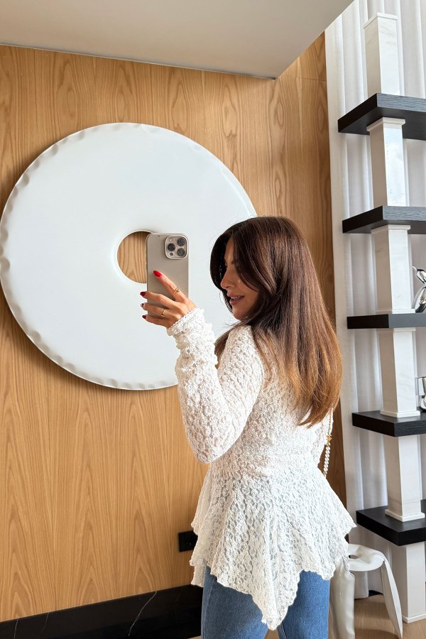 Düğmeli Peplum Dantel Hırka